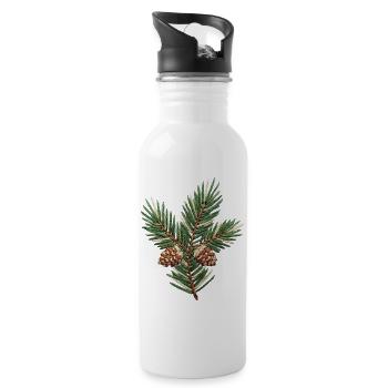 Embroidered Christmas branch – subtle green (printed) - Water bottle with straw - white - Right
