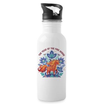 Die Feier des Jahres des Feuerpferdes - Trinkflasche mit integriertem Trinkhalm - Weiß - Rechts