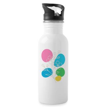 Minimalist Floral Graphic, Boho Summer - Water bottle with straw - white - Right