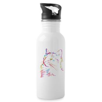 Colorful cat art in sketch style - Water bottle with straw - white - Right