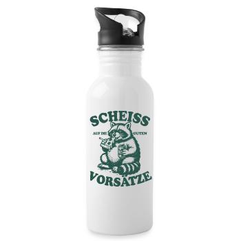 Waschbär | Scheiß auf gute Vorsätze 2026 - Trinkflasche mit integriertem Trinkhalm - Weiß - Rechts