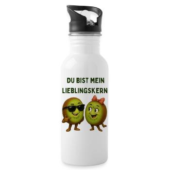 Lieblingskern Kiwis im Stil - Trinkflasche mit integriertem Trinkhalm - Weiß - Rechts