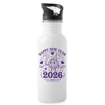 Frohes neues Jahr 2026 Festive Globe - Trinkflasche mit integriertem Trinkhalm - Weiß - Rechts