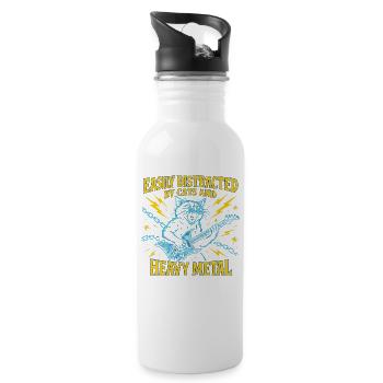 Katze Musik Heavy Metal Katzen Geschenkidee Lustig - Trinkflasche mit integriertem Trinkhalm - Weiß - Rechts
