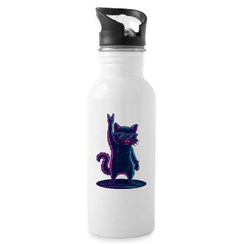 Rocking cat with sunglasses party - Water bottle with straw - white - Right