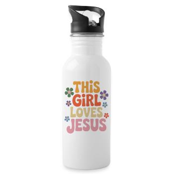 Dieses Mädchen liebt Jesus - Trinkflasche mit integriertem Trinkhalm - Weiß - Rechts