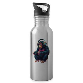 Schimpanse Spielen Tier Videospiele Lustig - Trinkflasche mit integriertem Trinkhalm - Lightsilver - Rechts
