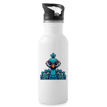 Motif du paon bleu Roue de paon Amoureux du paon - Gourde avec paille intégrée - blanc - Droite