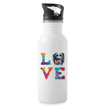 Deutsche Dogge liebt bunte, abstrakte Farbspritzer - Trinkflasche mit integriertem Trinkhalm - Weiß - Rechts