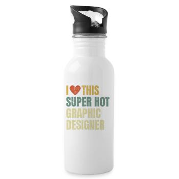Ich liebe diesen superheißen Grafikdesigner Retro - Trinkflasche mit integriertem Trinkhalm - Weiß - Rechts