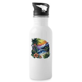Tropical coast at sunset - Water bottle with straw - white - Right