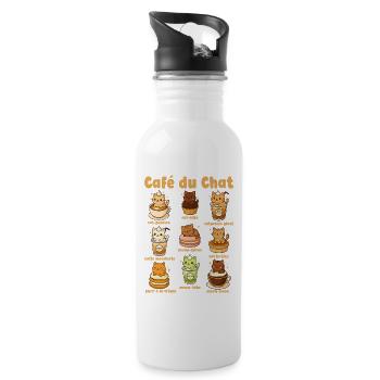 Café Du Chat Cute Cat Coffee Pun - Water bottle with straw - white - Right