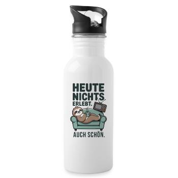 Heute nichts erlebt Faultier auf dem Sofa - Trinkflasche mit integriertem Trinkhalm - Weiß - Rechts