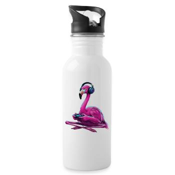 Flamingo Gaming Animal Video Games Funny Flamingo - Water bottle with straw - white - Right