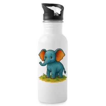 Elefant Comic - Trinkflasche mit integriertem Trinkhalm - Weiß - Rechts