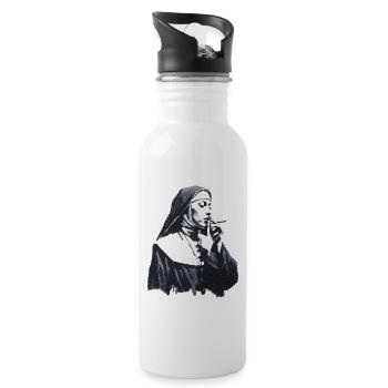 Rebellious Nun – Street Art Black White - Water bottle with straw - white - Right