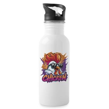 Cool Chicken with Sunglasses Colorful - Water bottle with straw - white - Right