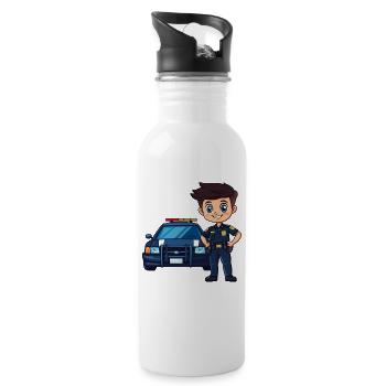 Polizei Cartoon mit Streifenwagen - Trinkflasche mit integriertem Trinkhalm - Weiß - Rechts