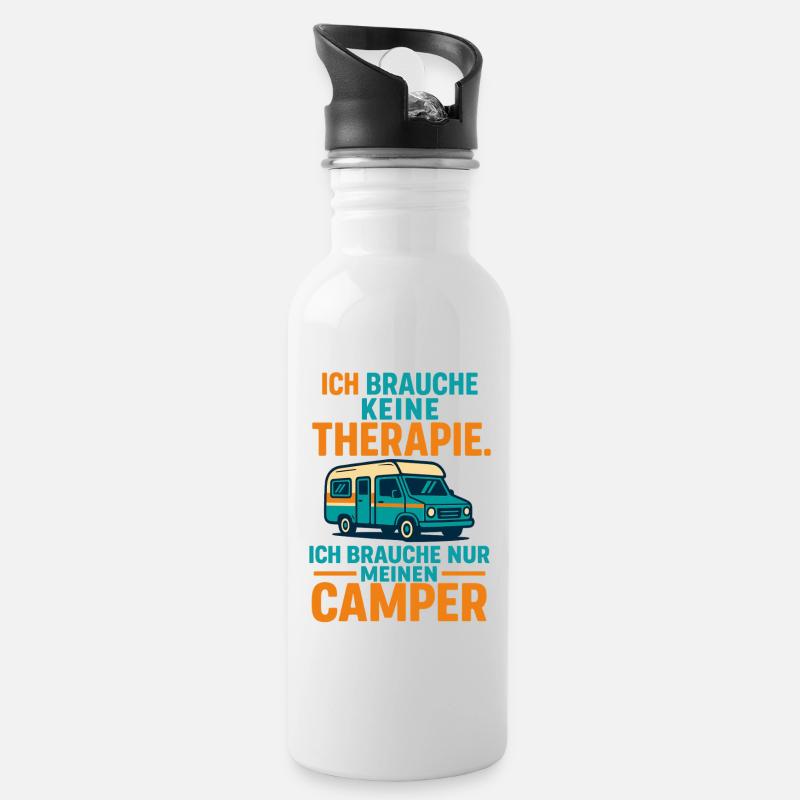 camping spruch camper, ich brauche meinen camper - Trinkflasche mit integriertem Trinkhalm - Weiß