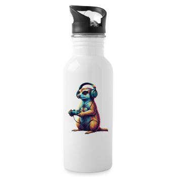 Meerkat Gaming Animal Video Games Funny Meerkat - Water bottle with straw - white - Right