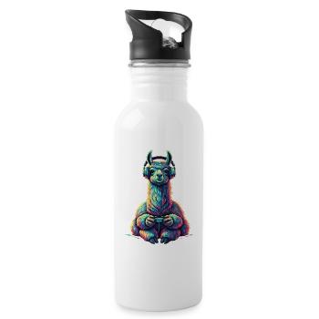 Llamma Gaming Animal Video Games Funny Llamma - Water bottle with straw - white - Right