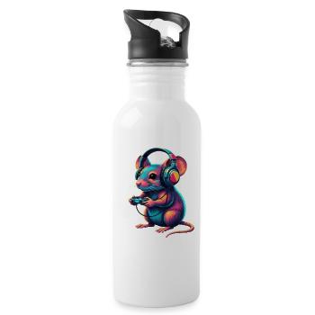 Maus Gaming Tier Videospiele Lustige Maus - Trinkflasche mit integriertem Trinkhalm - Weiß - Rechts