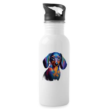 Colorful Dachshund Portrait Abstract Paint Brush - Water bottle with straw - white - Right