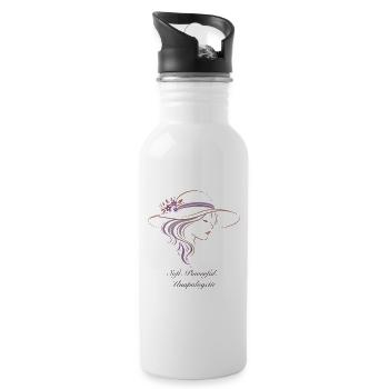 Soft Powerful Unapologetic – Feminine Line Art - Water bottle with straw - white - Right