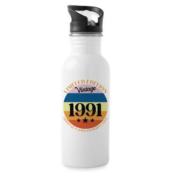 1991 Vintage Birthday Gift 91 Birthday - Water bottle with straw - white - Right
