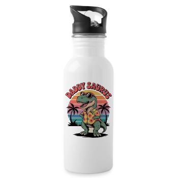 Daddy Saurus Dinosaurier - Trinkflasche mit integriertem Trinkhalm - Weiß - Rechts