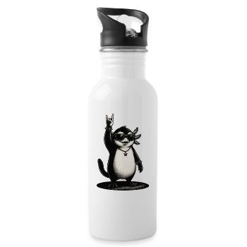 Rock N Roll Penguin With Sunglasses - Water bottle with straw - white - Right