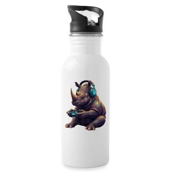 Rhino Gaming Animal Video Games Funny Rhino - Water bottle with straw - white - Right