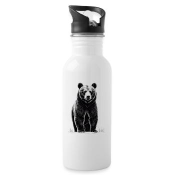 Schwarz-Weiß Bärenillustration - Trinkflasche mit integriertem Trinkhalm - Weiß - Rechts