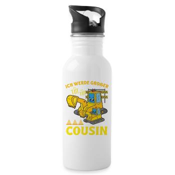 Ich Werde Großer Cousin 2024 Bagger bald Großer - Trinkflasche mit integriertem Trinkhalm - Weiß - Rechts