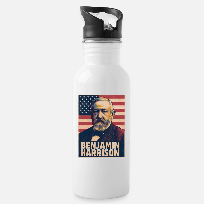 Benjamin Harrison USA - Trinkflasche mit integriertem Trinkhalm - Weiß