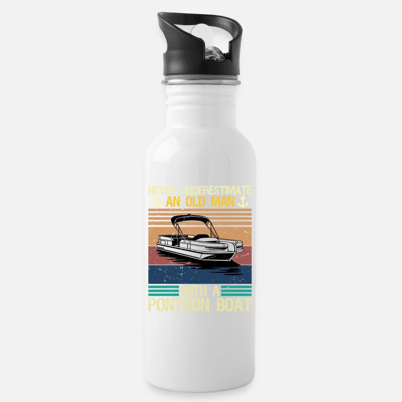 Never Underestimate An Old Man With Pontoon Boat - Trinkflasche mit integriertem Trinkhalm - Weiß