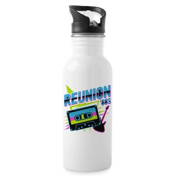 Retro Reunion '80s Neon Kassette - Trinkflasche mit integriertem Trinkhalm - Weiß - Rechts