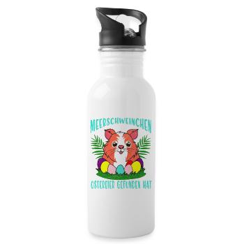 Meerschweinchen Ostereier Parade - Trinkflasche mit integriertem Trinkhalm - Weiß - Rechts
