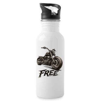 Free Wild Motorcycle – Freiheit auf zwei Rädern - Trinkflasche mit integriertem Trinkhalm - Weiß - Rechts