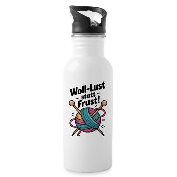 WoolLust, instead of frustration, knitted motif, colourful - Water bottle with straw - white - Right