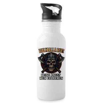 valhalla ruft krieger, wikinger spruch shirt - Trinkflasche mit integriertem Trinkhalm - Weiß - Rechts