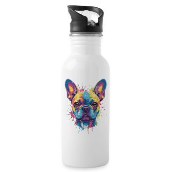 Mehrfarbige Bulldog-Hundepop-Kunst - Trinkflasche mit integriertem Trinkhalm - Weiß - Rechts