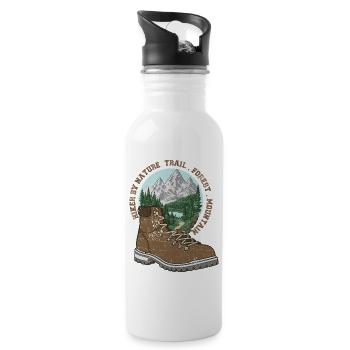 Minimalistisches Wanderer-Design - Trinkflasche mit integriertem Trinkhalm - Weiß - Rechts