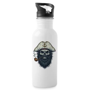 Kapitän Totenkopf Seemann Nautik Meer See Boot - Trinkflasche mit integriertem Trinkhalm - Weiß - Rechts