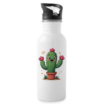 Cactus drôle en pot avec des fleurs - Gourde avec paille intégrée - blanc - Droite