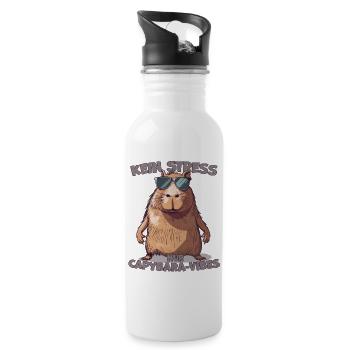 Capybara Spruch Kein Stress Nur Vibes - Trinkflasche mit integriertem Trinkhalm - Weiß - Rechts