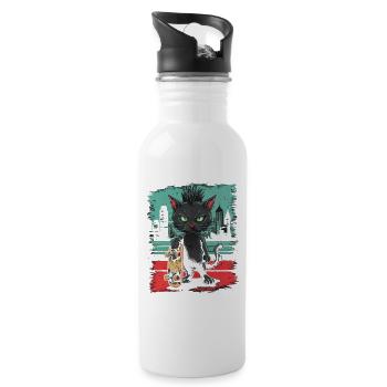 Skater Punk Cat with Board in Urban Style - Water bottle with straw - white - Right