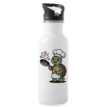 Tortue de cuisine avec chapeau de chef - Gourde avec paille intégrée - blanc - Droite