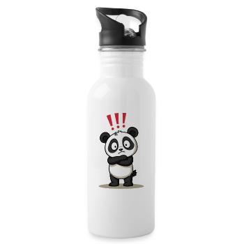 Skeptical Panda with Exclamation Point Humor - Water bottle with straw - white - Right