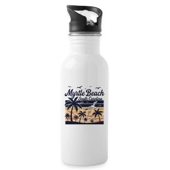 Myrtle Beach South Carolina Vintage Sunset Palms - Water bottle with straw - white - Right